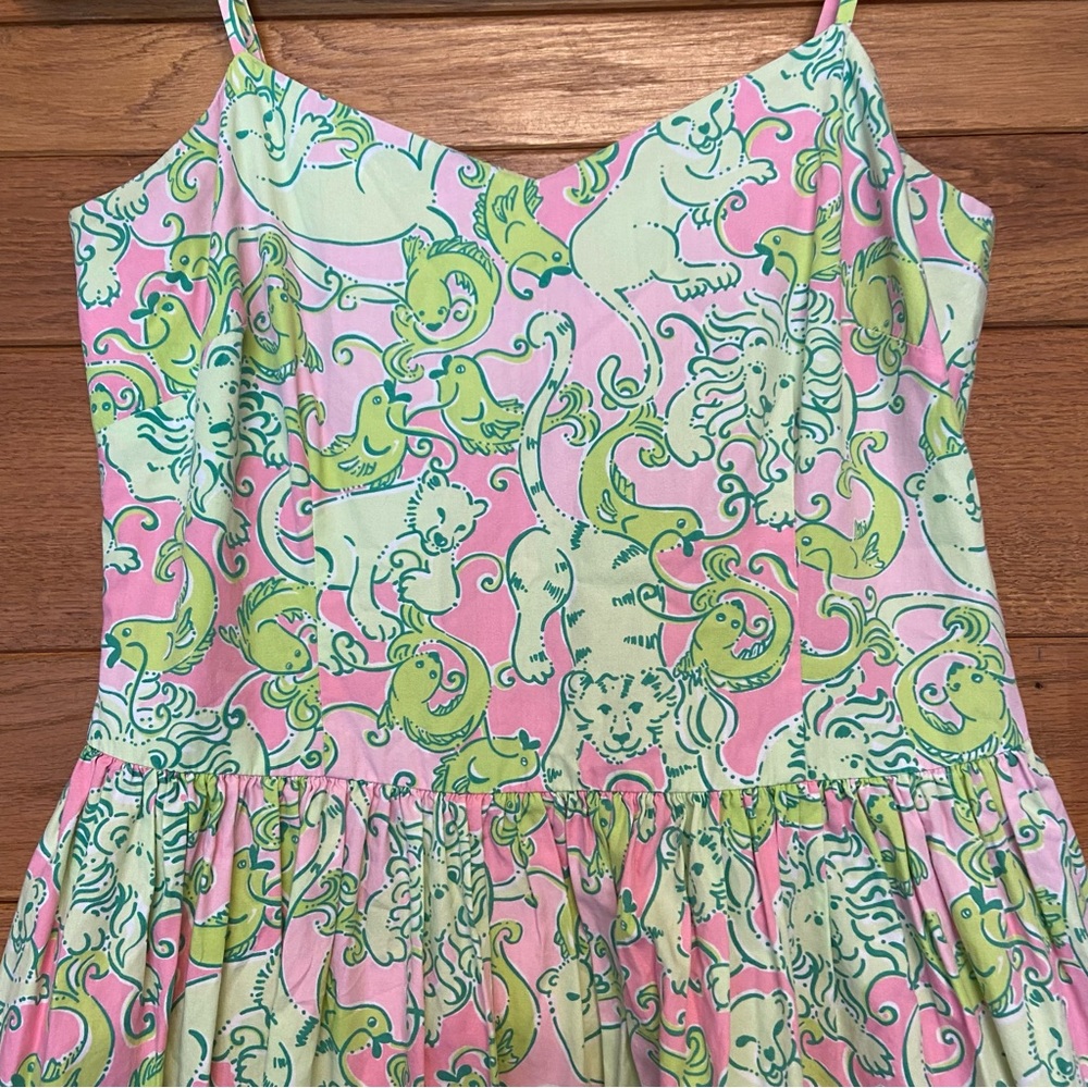 Lilly Pulitzer RARE Fried Catfish 90s Y2K Vintage lion tiger fish print dress - Picture 2 of 7